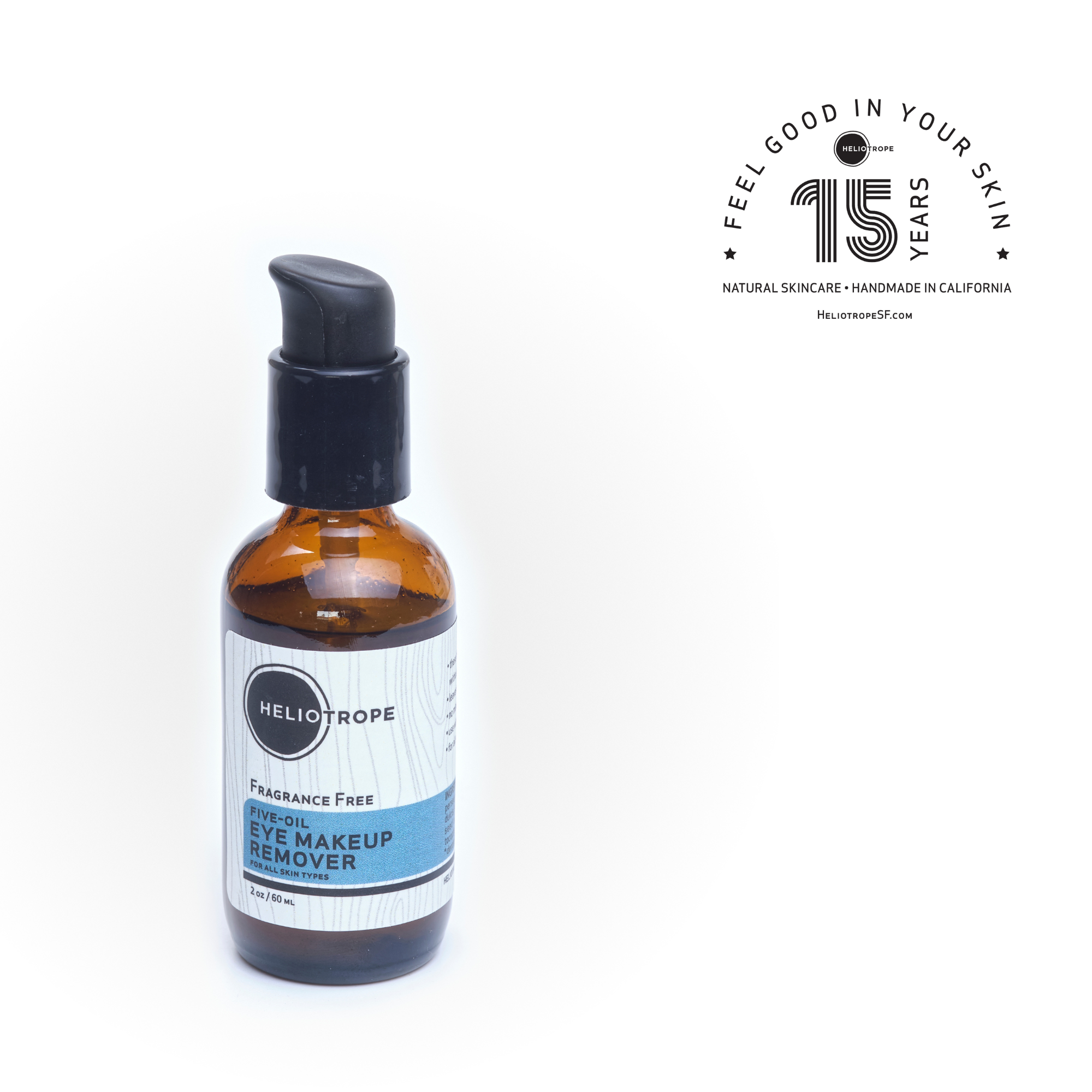 Heliotrope SF Eye Makeup Remover in 2 oz glass pump bottle