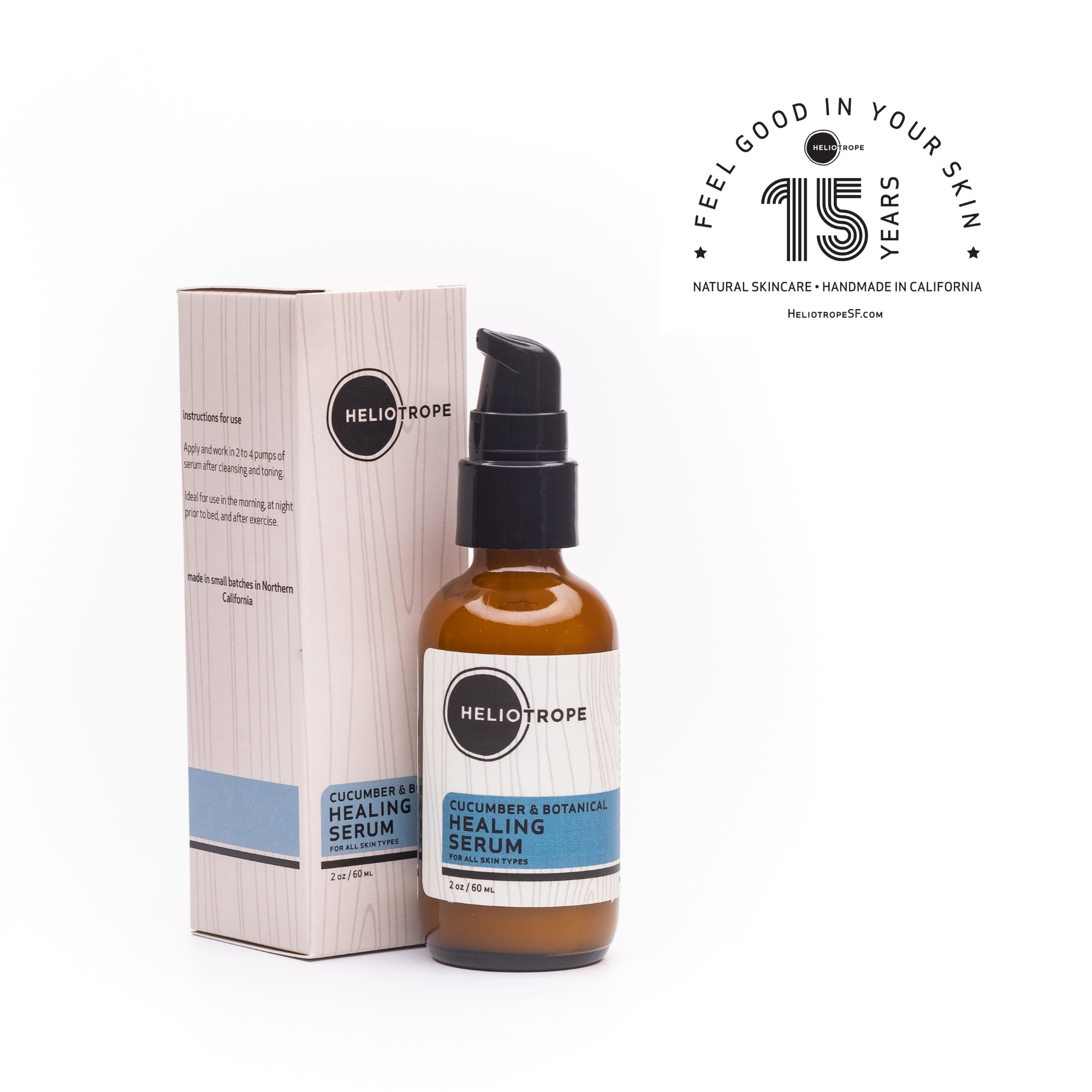 Heliotrope SF Cucumber & Botanical Healing Serum in glass dropper bottle
