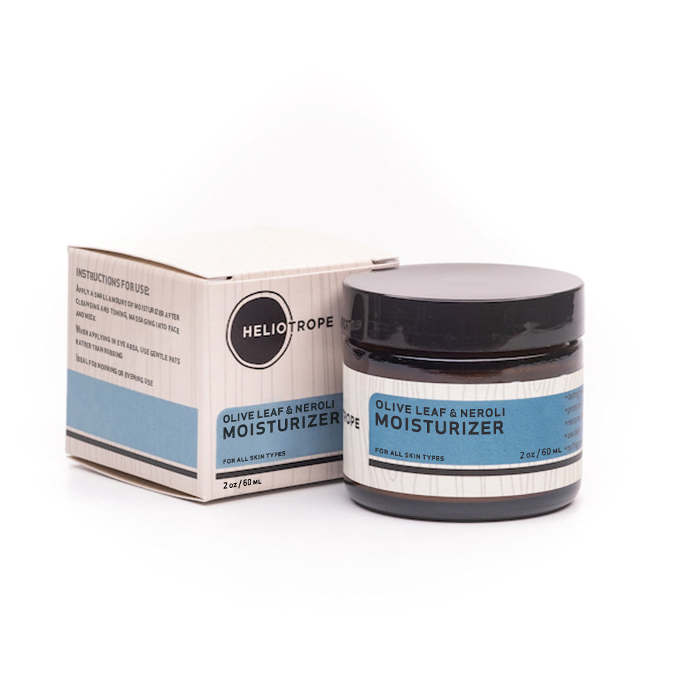 Heliotrope SF Olive Leaf & Neroli Moisturizer in 2 oz glass jar
