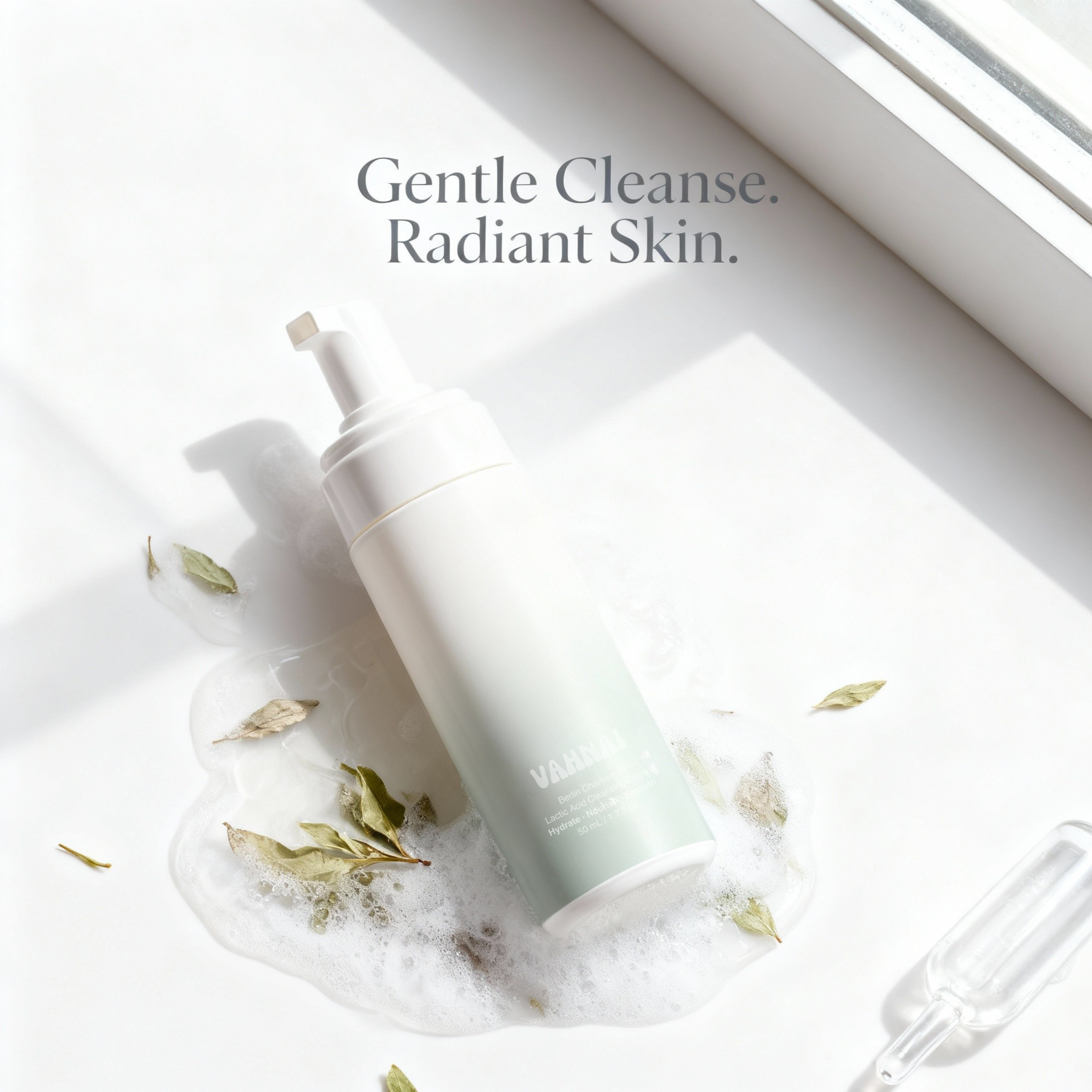 Close-up of chamomile blossoms highlighting soothing botanical ingredient used in VAHNAI Berlin Chamomile & Lactic Acid Cleansing Foam.
