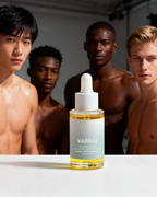 Male model applying VAHNAI Chiang Mai Bakuchiol Serum with clean modern aesthetic