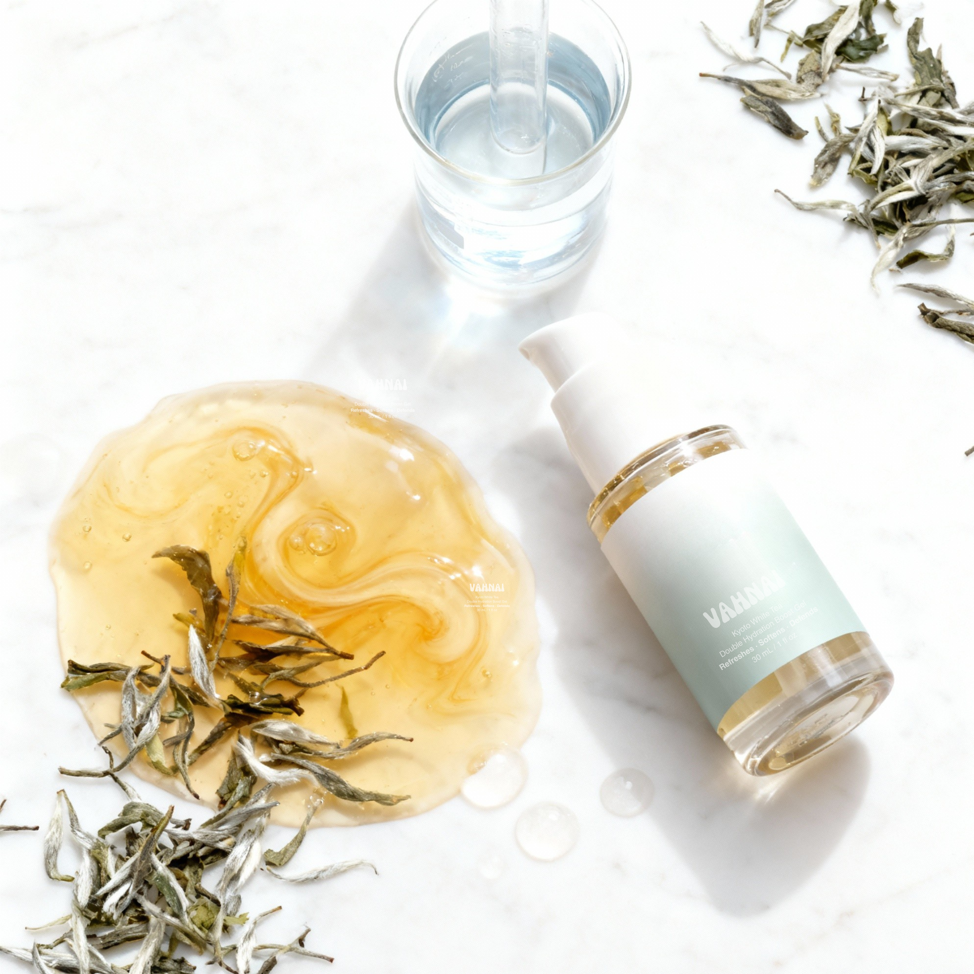 VAHNAI Kyoto White Tea Restore Gel — antioxidant hydrating gel moisturizer infused with white tea to refresh and strengthen the skin barrier.
