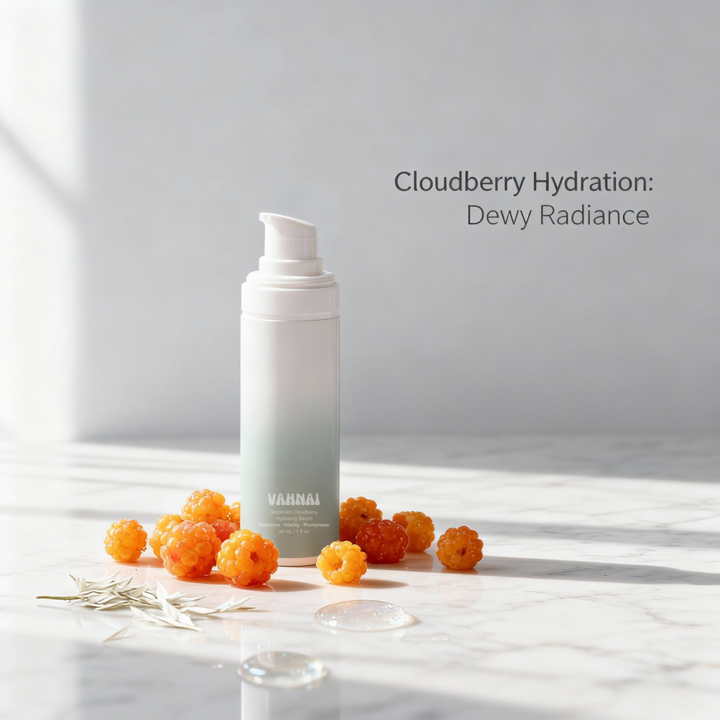 Macro image of Nordic cloudberries, the hero ingredient in VAHNAI Hydrating Serum, rich in vitamins and antioxidants.
